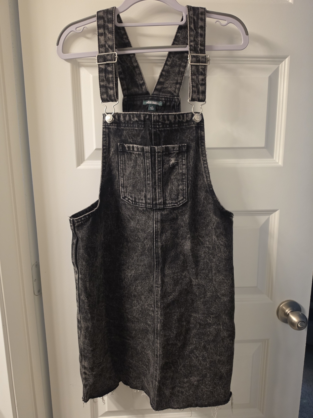 wild fable Black Acid-Wash Denim Overalls Dress